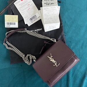 Saint Laurent Medium Sunset in Smooth Burgundy Leather Crossbody Bag